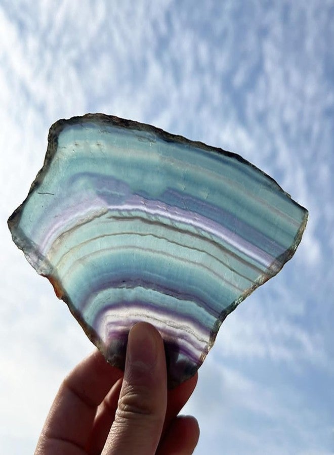 AierCrystal 2PCS Natural Colol Fluorite Slice Crystal Geometry Polishing Raw Stone Mineral Specimen Viewing Stone Aquarium Home Decor (Natural Crystal Fluorite Section, 2PCS/150-250g) - Image 3